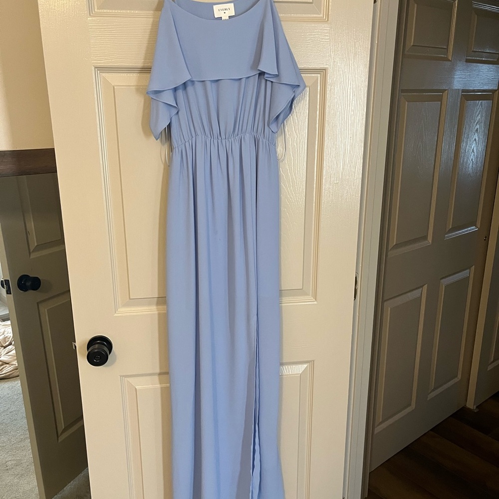 Elegant Blue Flutter Sleeve Dress